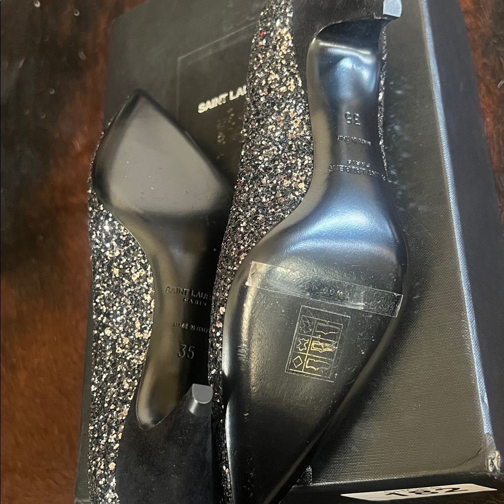 Saint Laurent Charlotte 55MM Super Black Glitter Pointy Toe Pumps. Size 35/5 US - Picture 4 of 4